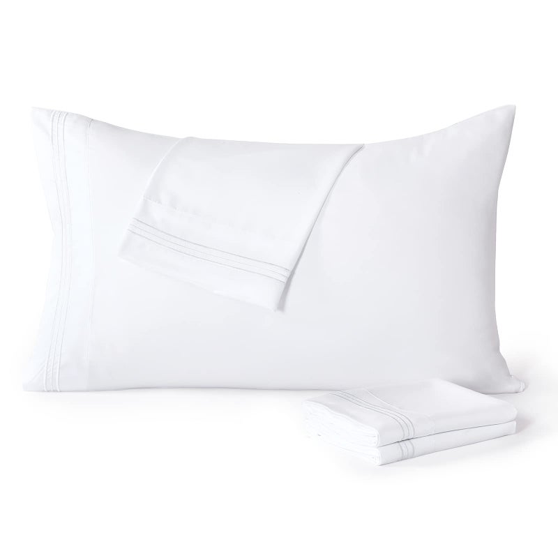 YIYEA Pillow Cases Standard Size Set of 4  Ultra Soft 1800TC Hotel Quality Double Brushed Microfiber Embroidered Pillowcases  Envelope Closure  Fade Resistant (20""x26""  White) - Image 1